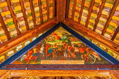 Spreuerbrucke Köprüsü 'ndeki Ortaçağ Ölüm Dansı (Totentanz) filmlerinden biri, Lucerne, İsviçre