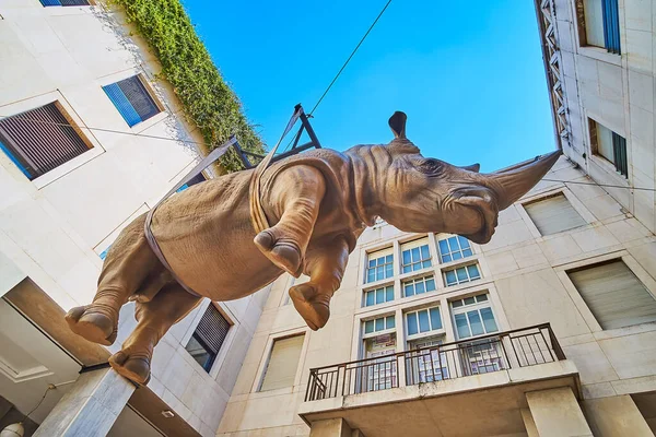 Brescia Italy April 2022 Hanging Rhino Stefano Bombardieri Named Weight — Stock Photo, Image