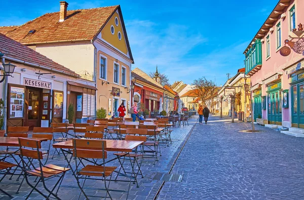 Szentendre Ungarn Februar 2022 Historische Häuser Außenterrassen Von Restaurants Und — Stockfoto
