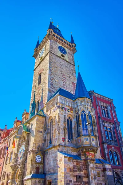 Kuleleri Ile Eski Belediye Binası Çek Cumhuriyeti Prag Staromestske Namesti — Stok fotoğraf
