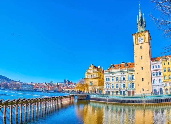 Old Prague Cityscape Magnificent Medieval Buildings Smetana Embankment Vltava River — Stock Photo, Image