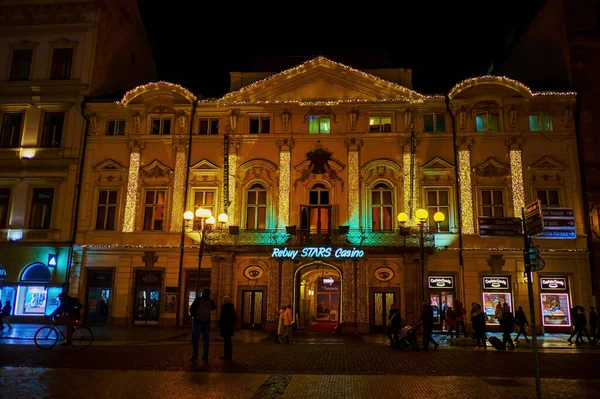 Praag Tsjechië Maart 2022 Casino Gebouw Nachts Prithe Street Maart — Stockfoto