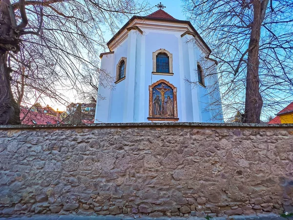 Den Serbisk Ortodoxa Transfigurationskyrkan Dekorerad Med Fresker Krucifix Szentendre Ungern — Stockfoto