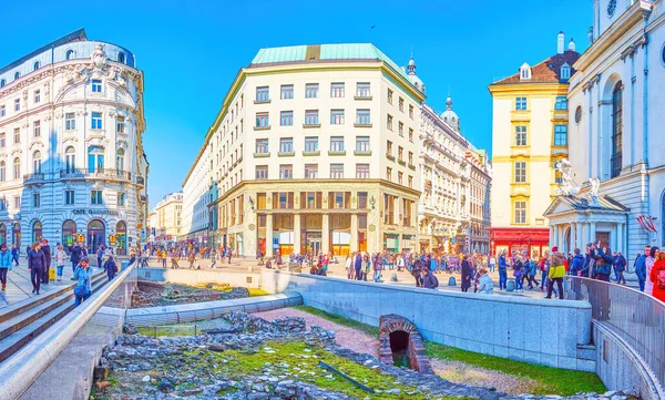 Vienne Autriche Février 2019 Panorama Place Michaelerplatz Avec Site Archéologique — Photo