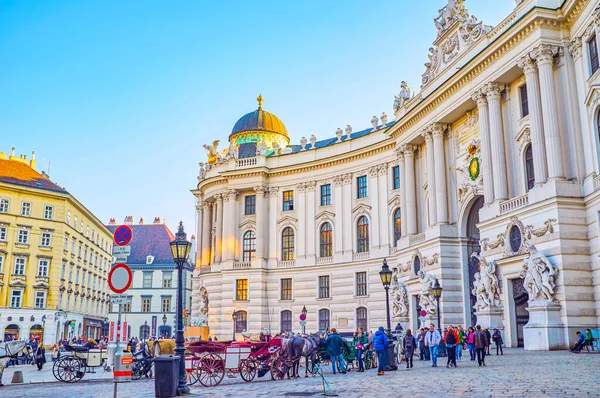 Vienna Österrike Februari 2019 Linjen Med Hästdragna Turistvagnar Som Står — Stockfoto