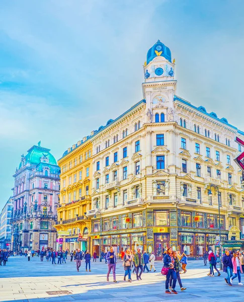 Vienna Αυστρια Φεβρουαριου 2019 Crowded Graben Street Surrounding Outstanding Buildings — Φωτογραφία Αρχείου