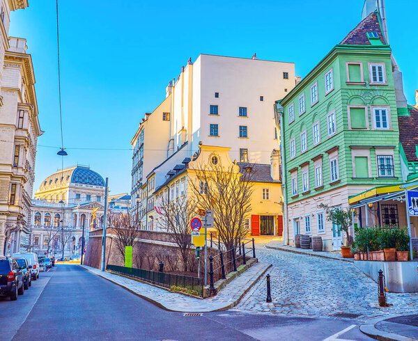 Molker Bastei with its historical houses is the oldest part of Vienna, Austria