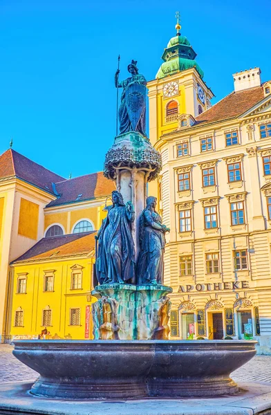 Viena Austria Febrero 2019 Austriabrunnen Histórico Fuente Austria Con Esculturas — Foto de Stock