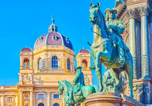 Vienna Österrike Februari 2019 Maria Theresa Monument Och Bronsstatyer Generaler — Stockfoto