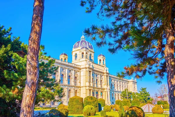 Lummig Park Med Klippta Buskar Maria Theresien Platz Centrala Wien — Stockfoto