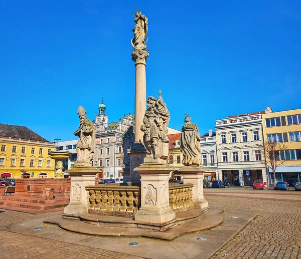 Historic City Center Karlovo Square Townhouses Stone Marian Column Kolin — Stock Photo, Image