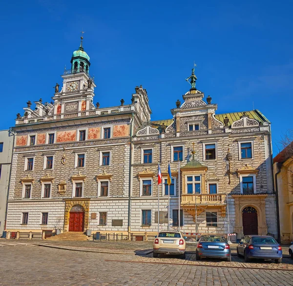 Richly Decorated Facade Town Hall Decorated Sgraffito Frescoes Karlovo Square — Stock Photo, Image