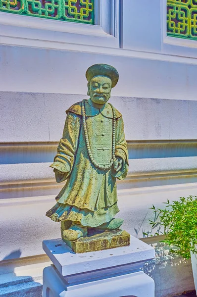 Estatua Piedra Del Monje Chino Patio Del Templo Wat Bowonniwet —  Fotos de Stock