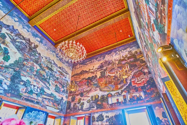 Bangkok Tailandia Abril 2019 Coloridos Frescos Las Paredes Del Templo — Foto de Stock