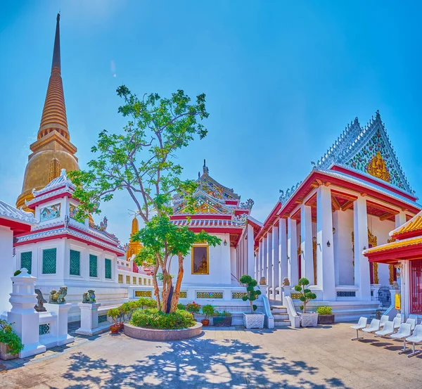 Panorama Świątyń Złota Chedi Kompleksu Świątynnego Wat Bowonniwet Vihara Bangkok — Zdjęcie stockowe