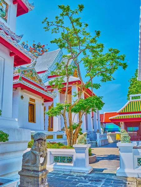 Paseo Patio Del Complejo Templos Wat Bowonniwet Vihara Bangkok Tailandia — Foto de Stock