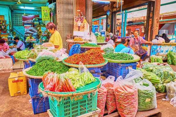 Bangkok Tailandia Abril 2019 Puesto Pimienta Picante Mercado Agrícola Wang — Foto de Stock