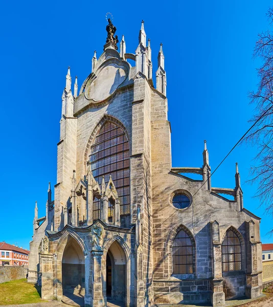 Carved Stone Facade Gothic Baroque Sedlec Cathedral Small Towers Sculpture — Stock Photo, Image