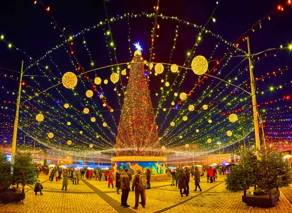 Kiew Ukraine Dezember 2021 Panorama Des Wichtigsten Weihnachtsbaums Kiew Dezember — Stockfoto