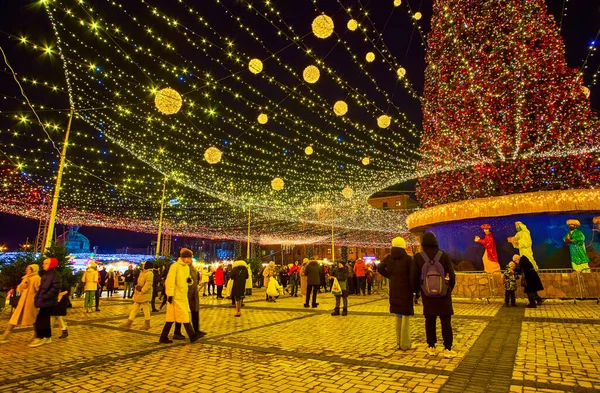 Kiew Ukraine Dezember 2021 Laut Überfüllter Weihnachtsmarkt Auf Dem Sophia — Stockfoto