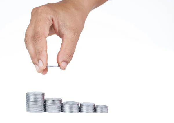 Coin coins yığında yerleştirerek el