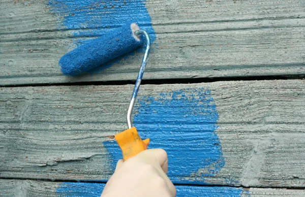 Painting over with light blue - renovation — Stock Photo, Image