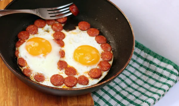 Fried eggs with sausages — Stock Photo, Image