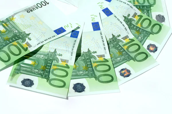 Eurosedlar på vit — Stockfoto