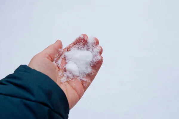Human Hand Holding White Snow Winter —  Fotos de Stock