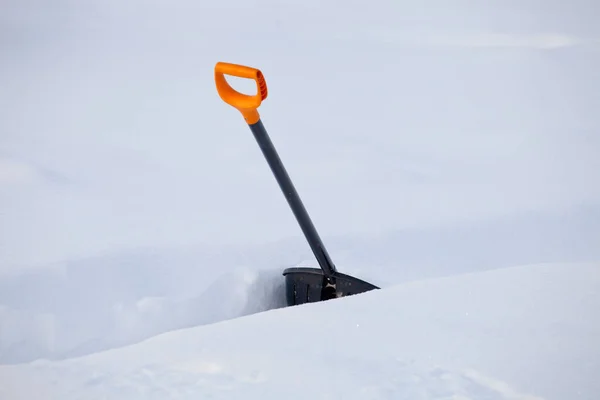冬の雪の除去のための黒いプラスチック製のシャベル — ストック写真