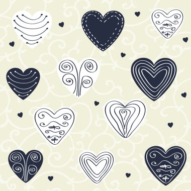 romantik desenle el çizilen Kalpler