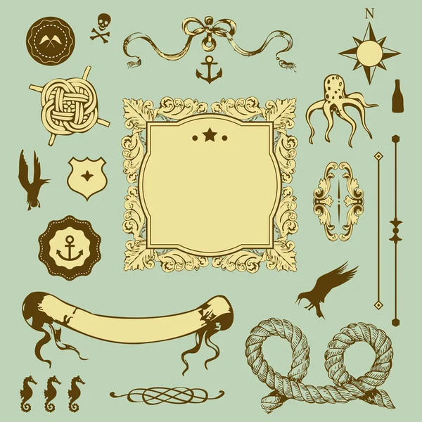 Nautical set with elements for Your design — Stock Vector