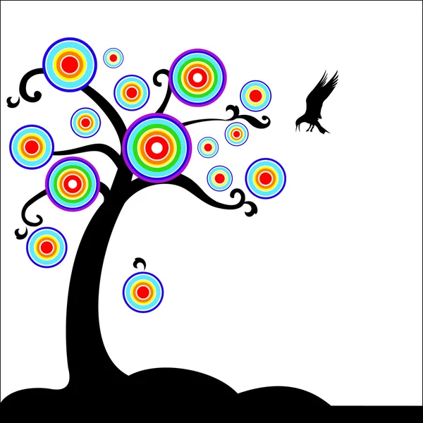 Árbol de fantasía con ave — Vector de stock