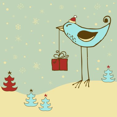Noel kartı ile dev kuş