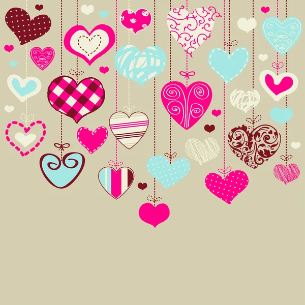 Tarjeta romántica con corazones estilizados — Vector de stock