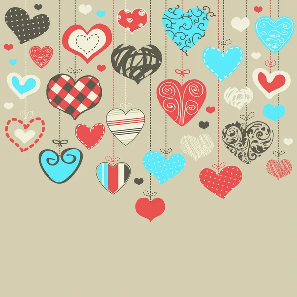 Cartão romântico com corações estilizados — Vetor de Stock