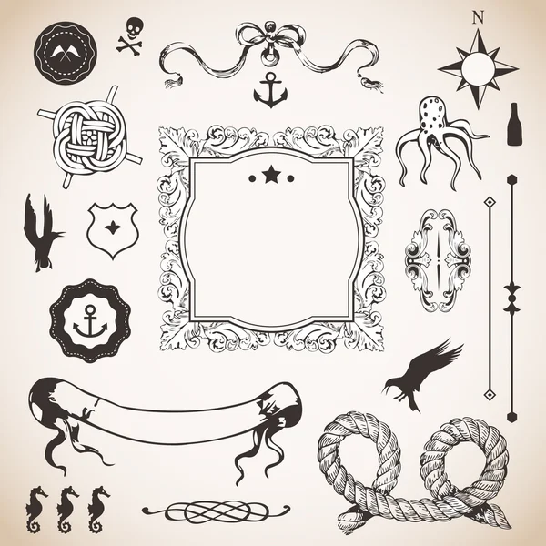 Nautical set with elements — Stock Vector
