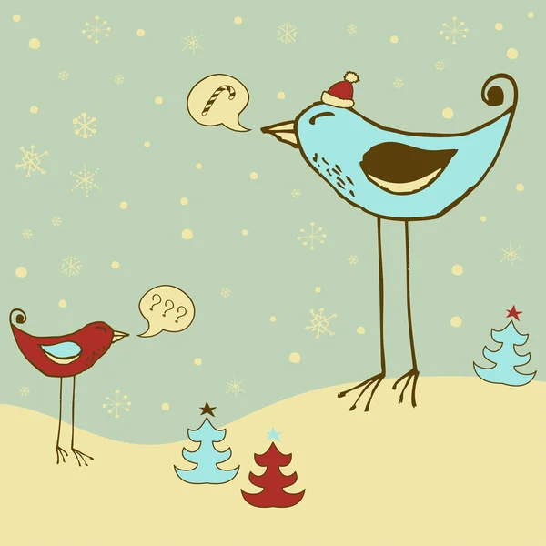 Tarjeta de Navidad retro con pájaros gigantes — Vector de stock