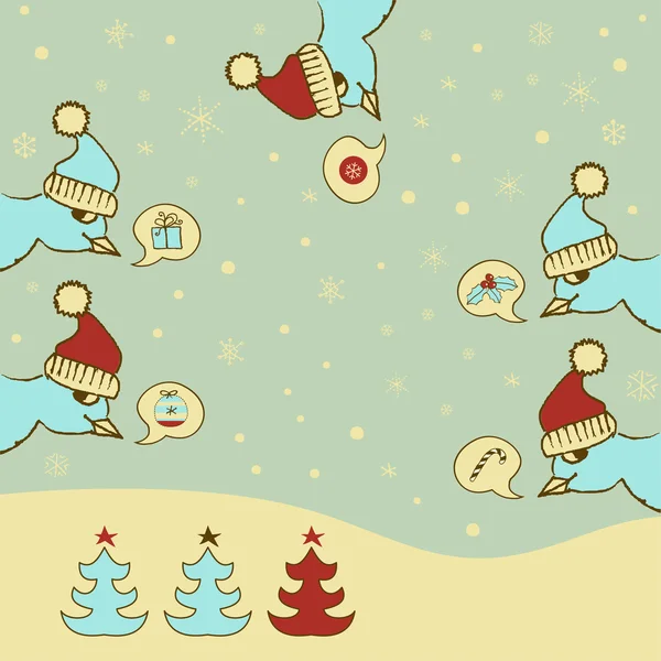 Tarjeta de Navidad alegre con pájaros traviesos — Vector de stock