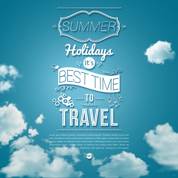 Summer holidays poster in cutout paper style.