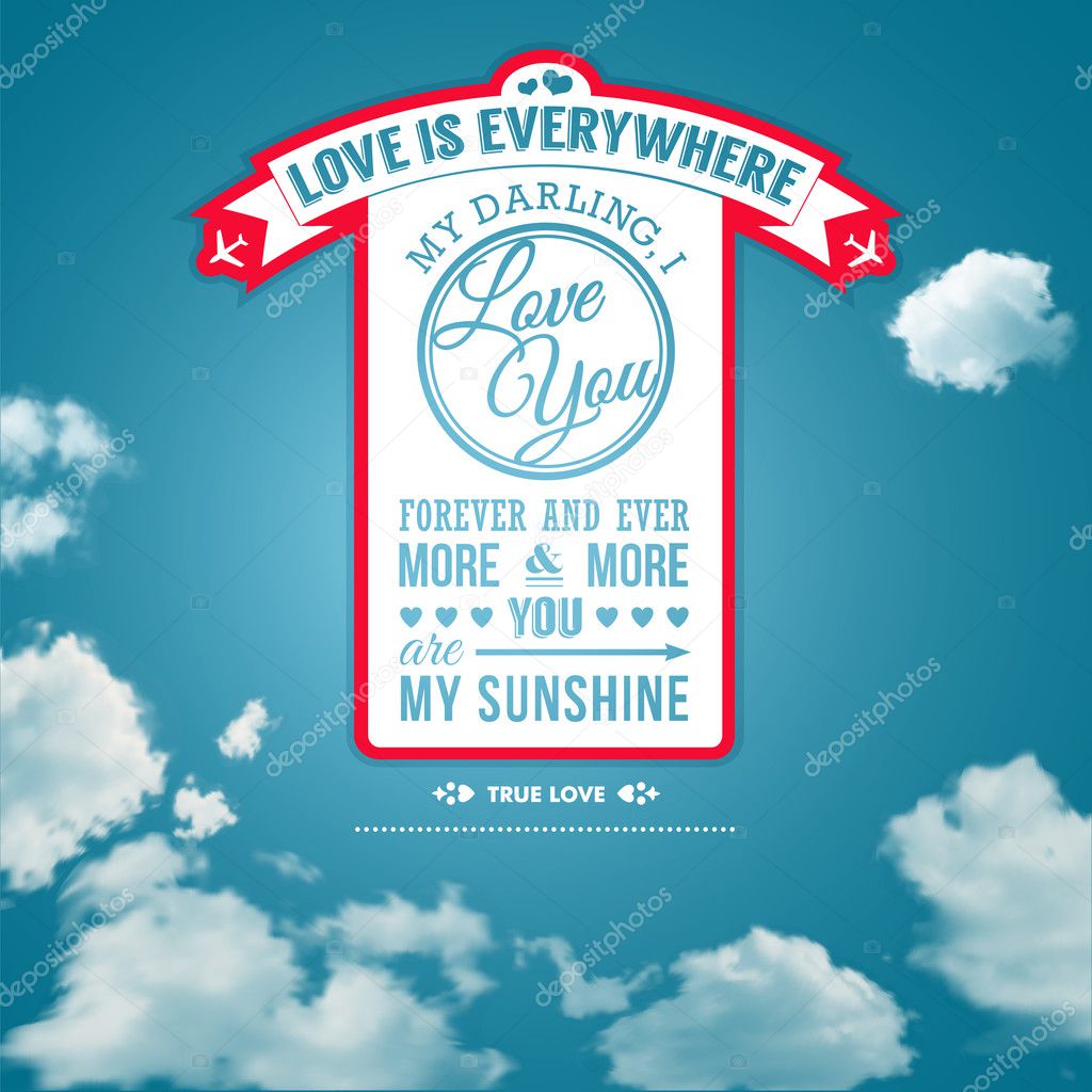 Love you poster in retro style on a summer sky background.