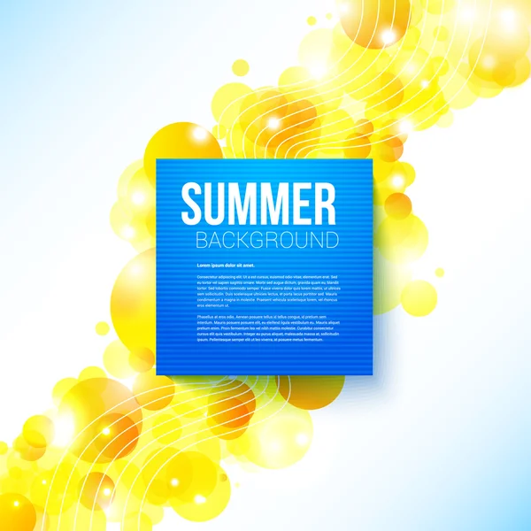 Heldere blauwe zomer poster over een glanzende vrolijke achtergrond met plaats voor uw bericht. — Stockvector