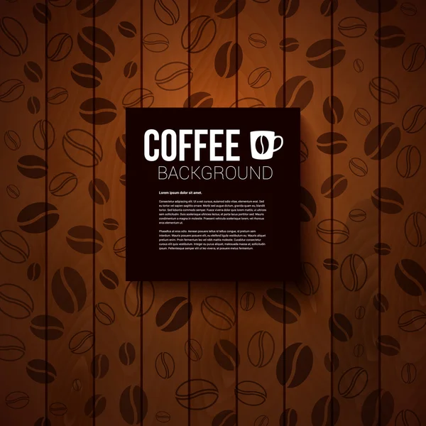 Nota de papel oscuro con lugar para su texto. Fondo de madera quemada con granos de café . — Vector de stock