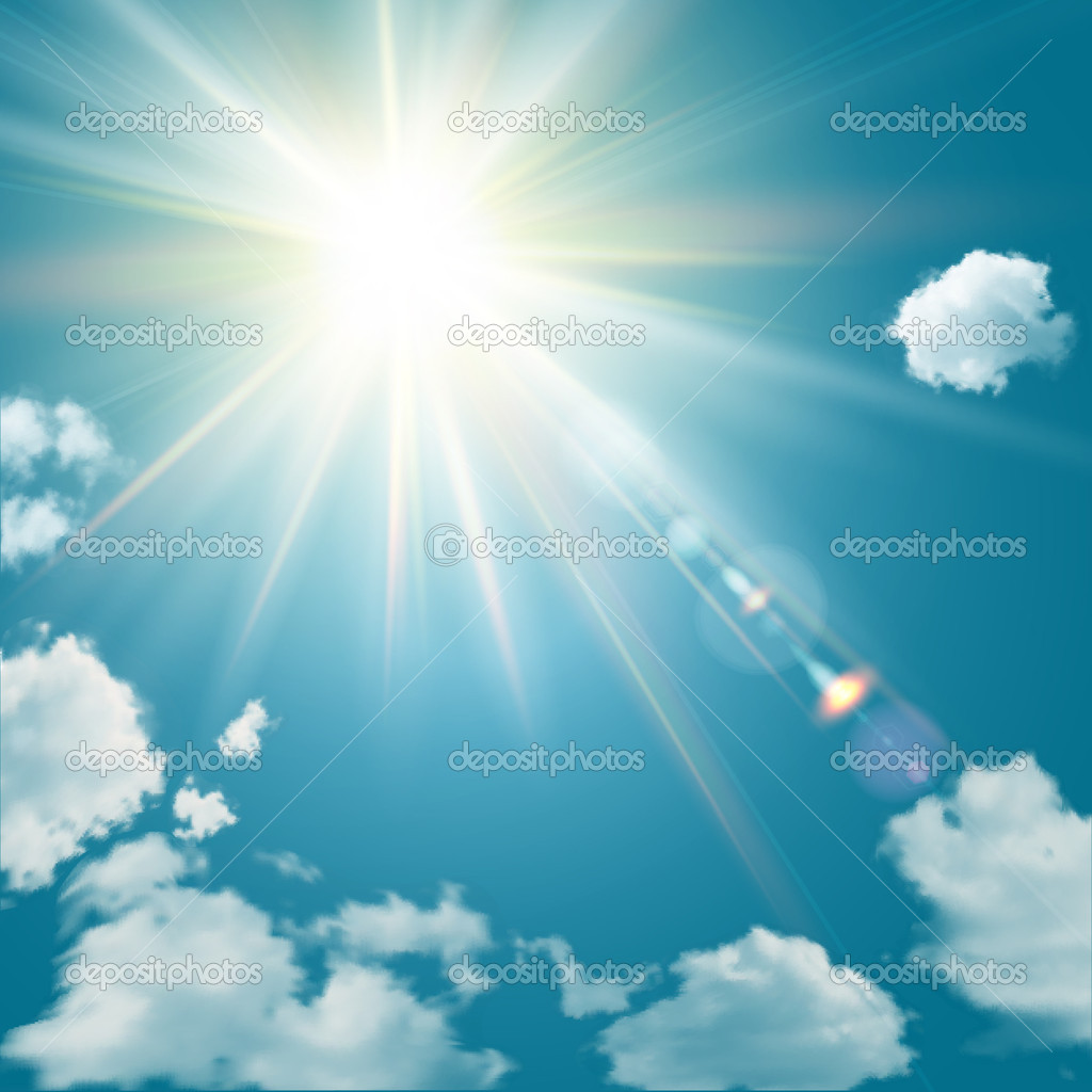 Realistic shining sun with lens flare.