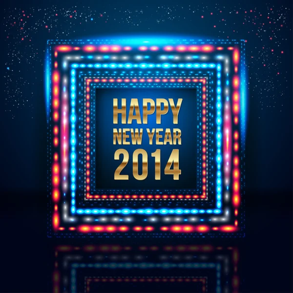 Happy New Year 2014 poster with frame made of lights. — Stock Vector