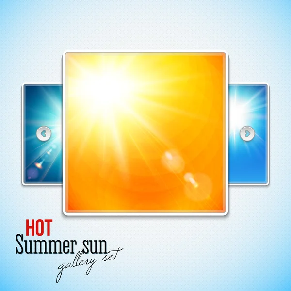 Sol brillante caliente con destello de lente . — Vector de stock