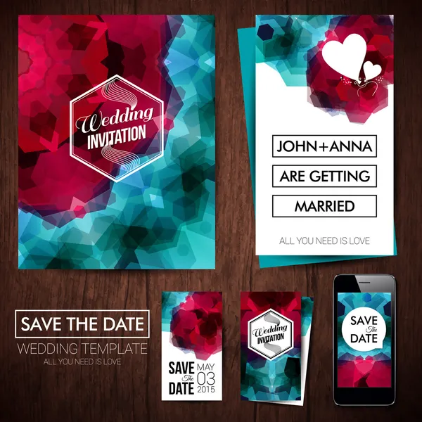 Ensemble de cartes d'invitation de mariage — Image vectorielle
