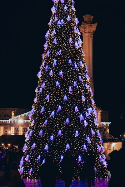 Christmas Tree Rossio Square Night Lisbon Portugal — Stock Photo, Image