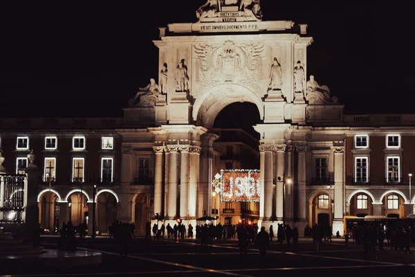 Kommerziellen Platz Bei Nacht Lissabon Portugal lizenzfreie Stockfotos