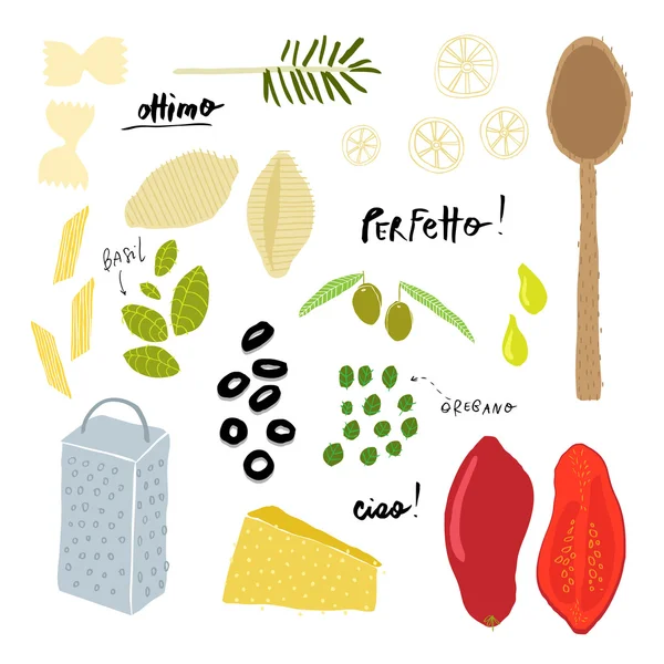 Ingredientes da cozinha italiana —  Vetores de Stock